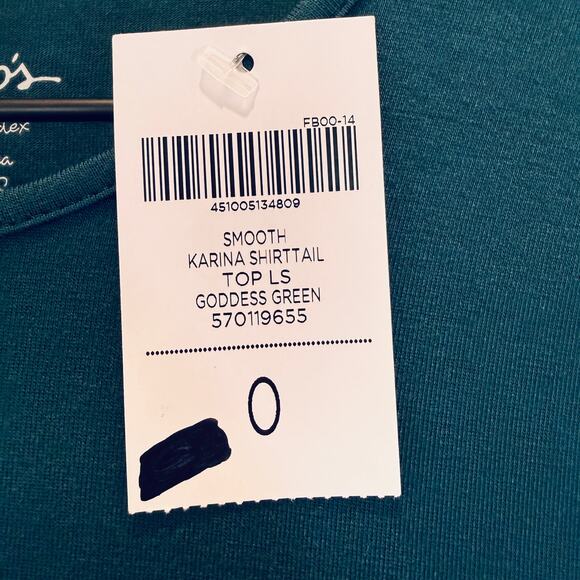 NWT Chico’s Smooth Karina Shirttail Top Goddess Green Size 0 - Picture 4 of 8